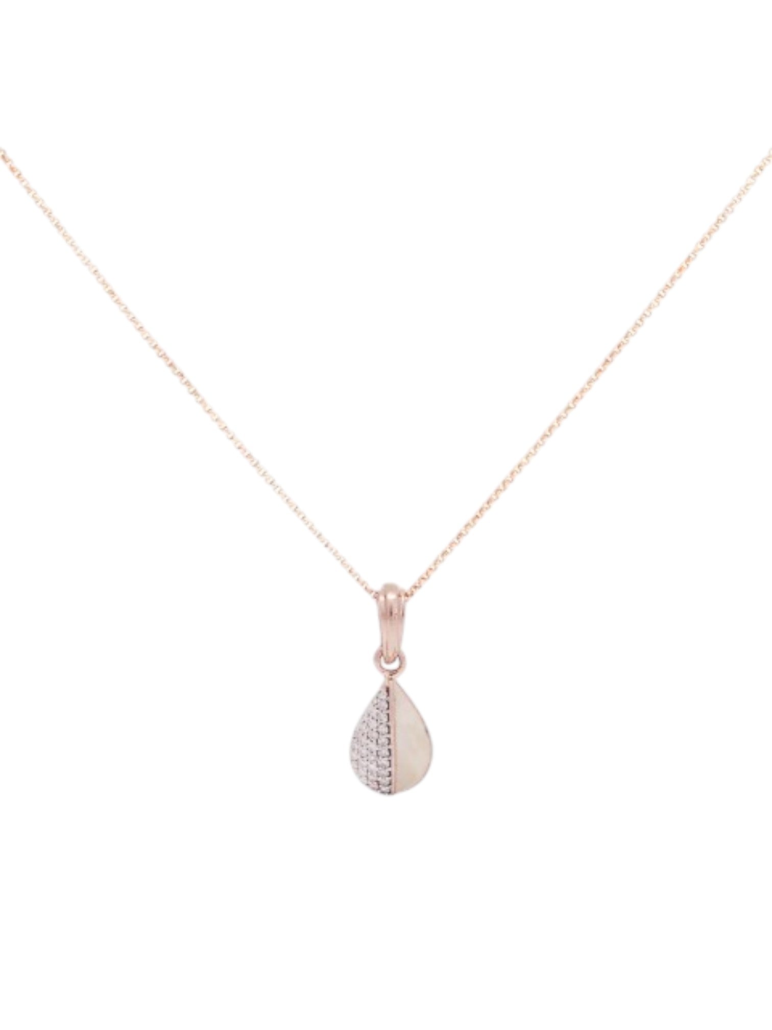 Trendy Drop Shape 925 Sterling Silver CZ Stone Rose Gold Plated Pendant With Chain For Women By Kesardeep